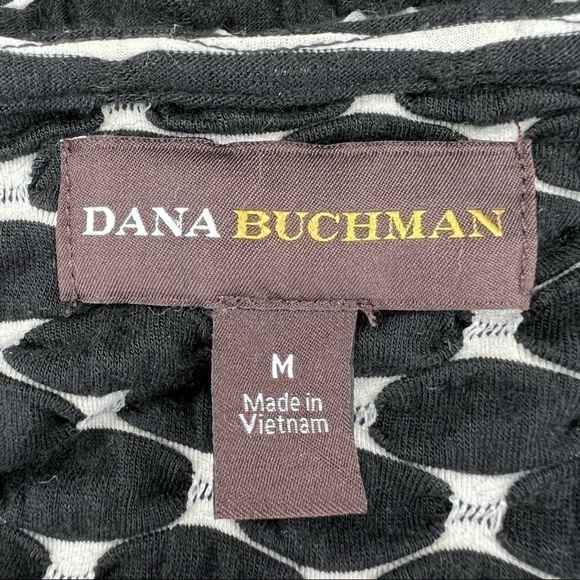 M Dana Buchman Black & White Short Sleeve Blouse Stretch Cowl Neckline 8 10 - Picture 7 of 7